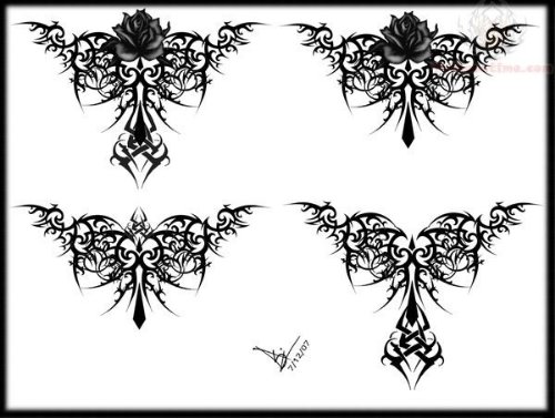 Gothic Tribal Rose Tattoo Design For Lowerback